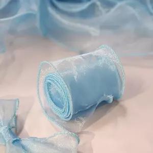 망사 포장 리본 하늘색끈 장식