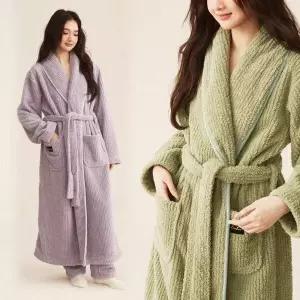 따뜻한 스트라이프 홈 로브 가디건 가운 겨울로브 수면로브