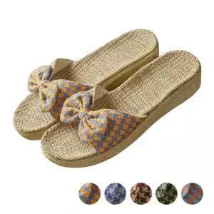 [라일리] Rly 린넨 리본 슬리퍼 여성 실내화 거실용 편안한 마