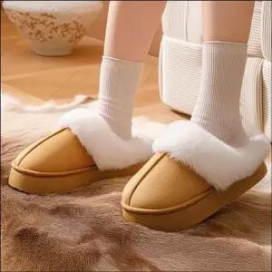 [라일리] Rly 남녀 스웨이드 퍼슬리퍼 털실내화 방한 퍼 통굽