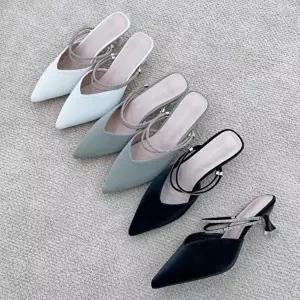 [옷자락]여자 봄 여름 큐빅 스트랩 뮬 슬링백 구두