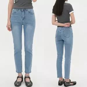 [옷자락]여자 하이웨스트 밴딩 스판 슬림 일자 데님팬츠