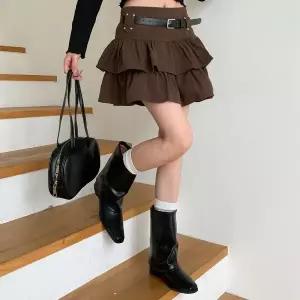 KMK1673여성용 프릴 장식 벨트 미니 스커트