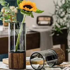 우드받침대 유리화병조화꽃병 인테리어 오브제 소품