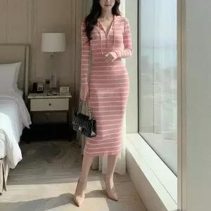 [신세계라이브쇼핑][옷자락] 여자 데일리 슬림핏 후드 스트라이프 롱원피스