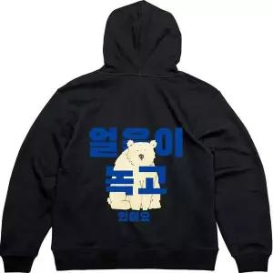 [셀러에이드]기모후드집업 뒷면 얼음이 녹고 곰은 어디그림 다양한색상