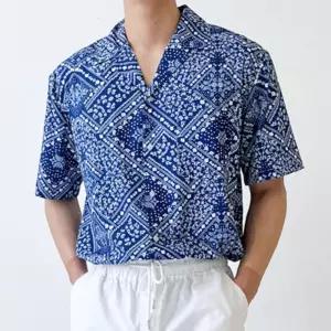 에스닉 비치 바캉스 남자 오버핏 반팔 남방 셔츠 해변 바다 여름 휴가룩 오버 웨어