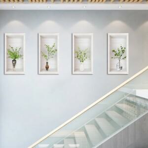 4개/대 시뮬레이션 된 식물 화분에 심은 캐비닛 벽 스티커 껍질 & 스틱 방수 PVC Frameless 아트 벽화 데