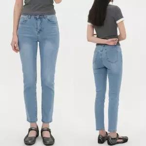 여자 하이웨스트 밴딩 스판 슬림 일자 데님팬츠