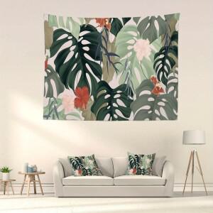 1개 바나나 잎과 히비스커스 꽃 무늬 태피스트리, 폴리에스터로 제작, 기계 세탁 가능, 침실과 거실에 적