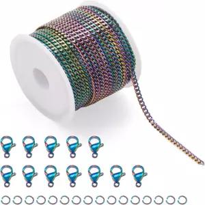 Magibeads 16.4피트 스테인리스 스틸 커브 레인보우 체인 컬러풀 트위스트 링크 케이블 목걸이 체인과