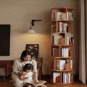 원목 회전식 원형 5단 책장 3단 4단 회전 회전식책꽂이 착지 그림책 선반