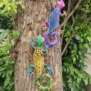 도마뱀장식 철 아트 장식품 야외 파티오 조각 울타리나무 정원 원예품 모형