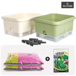 (벨라홈) 자동 급수식 텃밭 화분+배양토+모듬쌈채씨미니 식물재배기 키우기 가드닝 수경 집에서상추키우기