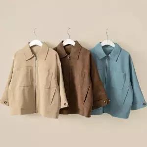 [신상오픈런]여성 스웨이드 버튼 카라넥 포켓 7부 집업 가을 자켓 (41935706)