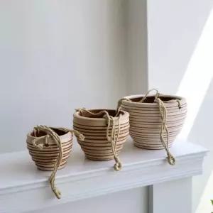 3개 걸이 토분 줄무늬 인테리어화분 모던선인장 토기 빈티지 옹기 허브 초보자 테라코타 도자기 튼튼한 황