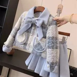 여자 체크 리본 티셔츠 민소매 자켓 무늬 블라우스 브이넥