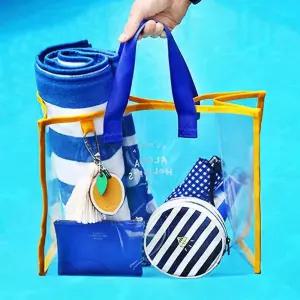 바캉스 투명 비치백옐로우+블루 알로하방수 물놀이가방 이수영 화장품 물놀이