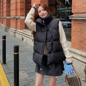 [셀러에이드]레이디스 여유핏 지퍼디테일 솔리드 조끼패딩 패딩조끼베이직