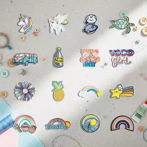 열접착패치 가방 옷 꾸미기 POP 와펜 16개 세트 에코백 리폼 귀여운와 DIY 캐릭터 자수와 다미