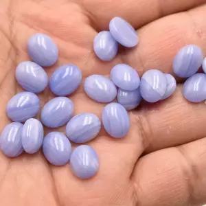 패션 블루 스트라이프 오닉스 타원형 CAB CABOCHON 8x10mm 스톤 비즈 보석 만들기 50 개/몫