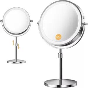 튜베데 메이크업 미러 1배/30배 확대 3단계 LED 조명 5 000mAh 충전식 양면 9인치 확대경 360° 회전