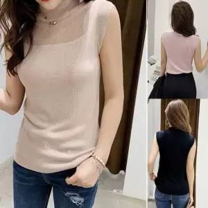 폴라넥슬리브리스 탑 뜨개탑 소매없음 슬리브리스 이너티