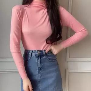 이지 솔리드 여성용 티탑 세미터틀 폴라넥 티셔츠 롱셔츠