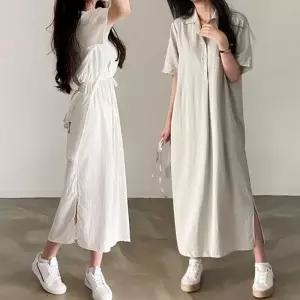 [다잇템] 여자 SS 쿨링 빅사이즈 카라 내추럴 반소매 원피스_24720628_588872