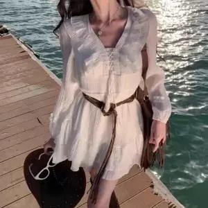 [다잇템] 여자 벌룬소매 티어드 쁘띠 V넥 프릴 원피스_24720598_588872