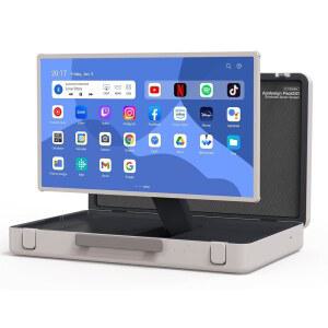 아포사인 팩고 27인치 휴대용 엔터테인먼트 시스템, 컴팩트 여행 가방 디자인 스마트 TV, 안드로이드 OS, 블루투스 3D 스피커, 내장 배터리 6H, 및 파티에 완벽한 서류 화면 (흰색)