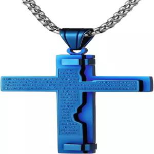 HZMAN 종교 크로스 로드 기도 스테인리스 스틸 펜던트 목걸이 롤로 케이블 밀 체인