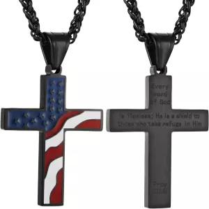 HZMAN 미국 국기 애국 십자가 종교 보석 펜던트 목걸이
