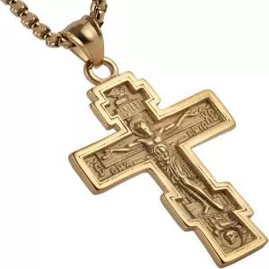HZMAN 빈티지 정통 크로스 크루시픽스 스테인리스 스틸 펜던트 목걸이 22+2 인치 체인 컬러 실버 골드 블랙