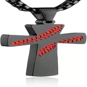 HZMAN 야구 십자가 펜던트 나는 하나님 안에서 모든 것을 할 수 있다 성경 구절 스테인리스 스틸 목걸이