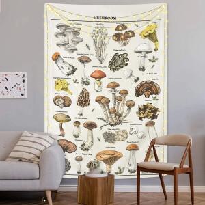 버섯 태피스트리 빈티지 베이지 일러스트레이션 참조 차트 미학 색상 수직 벽