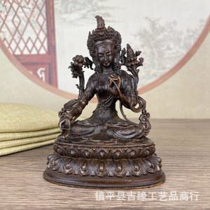 골동품 티베트 스타일 부처님 장식 10CM 타라 녹색 동상 인치 복고 작은