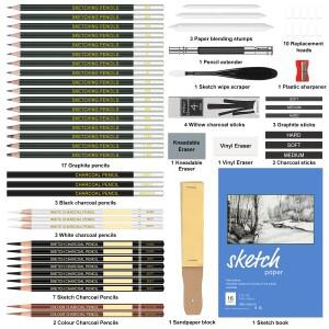 14/33/46/54/64/75팩 스케치 드로잉 연필 세트, 컬러 목탄 흑연, 포함 미술 용품
