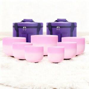 헤이윤 7피스 핑크 그라데이션 컬러 쿼츠 명상용 힐링 싱잉볼 차크라 사운드 요가 크리스탈