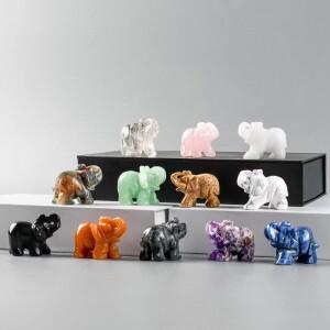 손으로 조각한 원석 코끼리 입상, 천연석, 자수정, 미니 동물 동상, 크리스탈 공예 차크라 명상, 가정 장