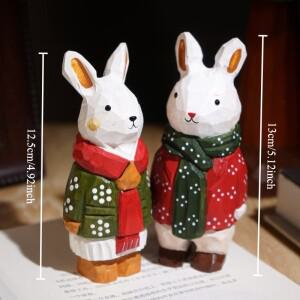 토끼 커플 수제 나무 조각 귀여운 듀오 작업 공간 책장 책상 장식 연인 기념 선물 홈 크래프트