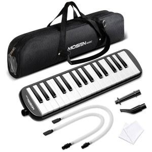 초보자를 위한 MOSEN 스트랩 포함 형광체 ABS 튜브 포함된 이지 멜로디카 사운드 플레이 프리미엄 32키 리드가 악기 블랙 브론즈 무독성 멜로디 캐리백