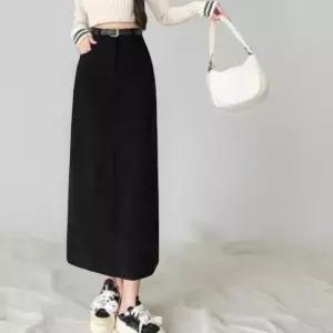 [신상오픈런]여성용 심플 뒷트임 골지 두꺼운 H라인 롱 스커트 (42003724)