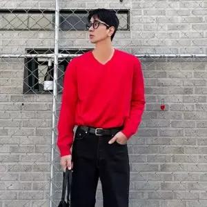 남자 브이넥 니트 봄 모달 레이어드 얇은니트