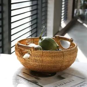 나무 바구니 스낵 간식용 우드 라탄 안주용 손잡이 수납 주방 인조 진열