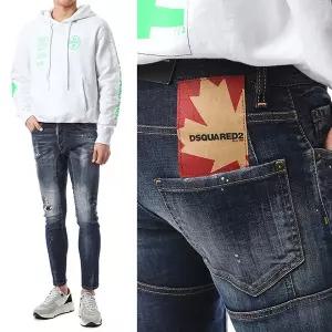 [디스퀘어드2]디스퀘어드 메이플 빅패치 레드페인트 진청진_슬림바이커핏/71LB0776