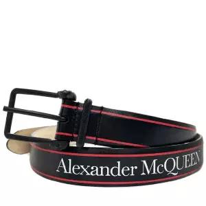 [알렉산더맥퀸] 블랙스컬버클 레드라이닝 로고프린트 래더벨트/550878 1SJ0B 1092