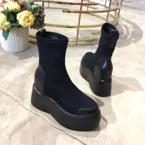 PGXZ027 여성 가을 겨울 통굽 스판 키높이 웨지힐 앵클 부츠