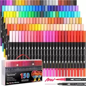 Taotree 150 컬러 듀얼 팁 아트 마커 성인 컬러링 북 아티스트 파인 브러시 필기 노트용 드로잉 펜 레터링