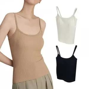 골지 패턴 슬림핏 여성용 끈나시 탑 캡내장 이너웨어